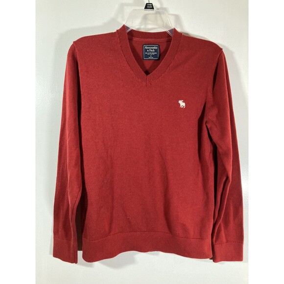 Abercrombie & Fitch Men's Pima Cotton Red Sweater (S) Moose Patch • EUC • Shirt - Picture 1 of 5